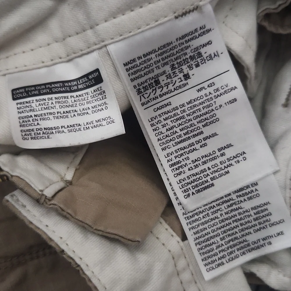 Levi Strauss &‎ Co Mens Khaki Tan Cargo Shorts Ripstop Drawstring Hem Pockets